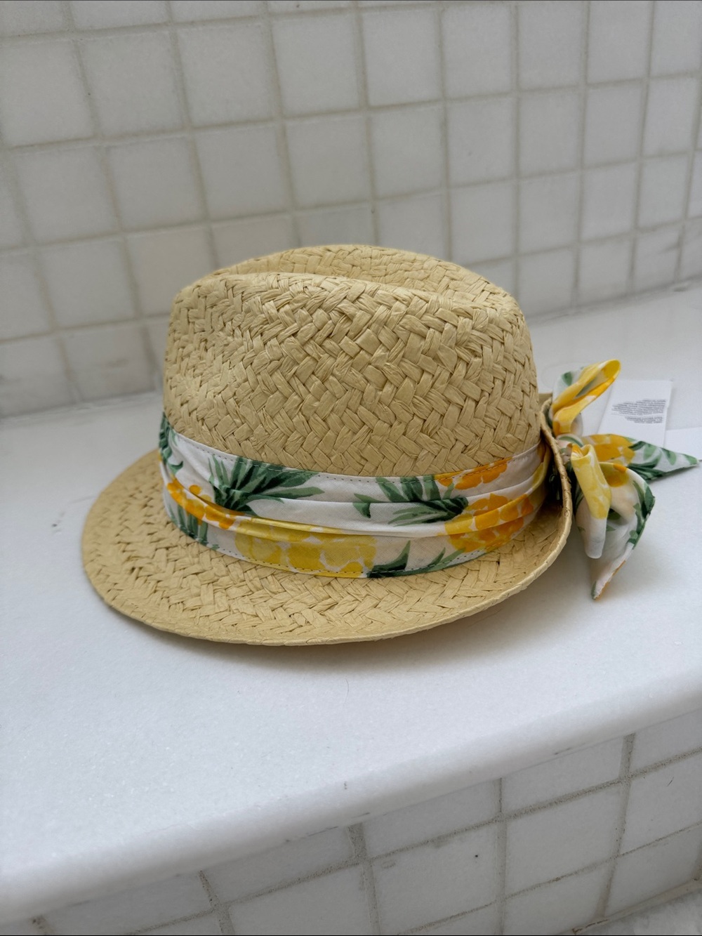 Janie and Jack Straw Hat with Yellow Floral Scarf Trim